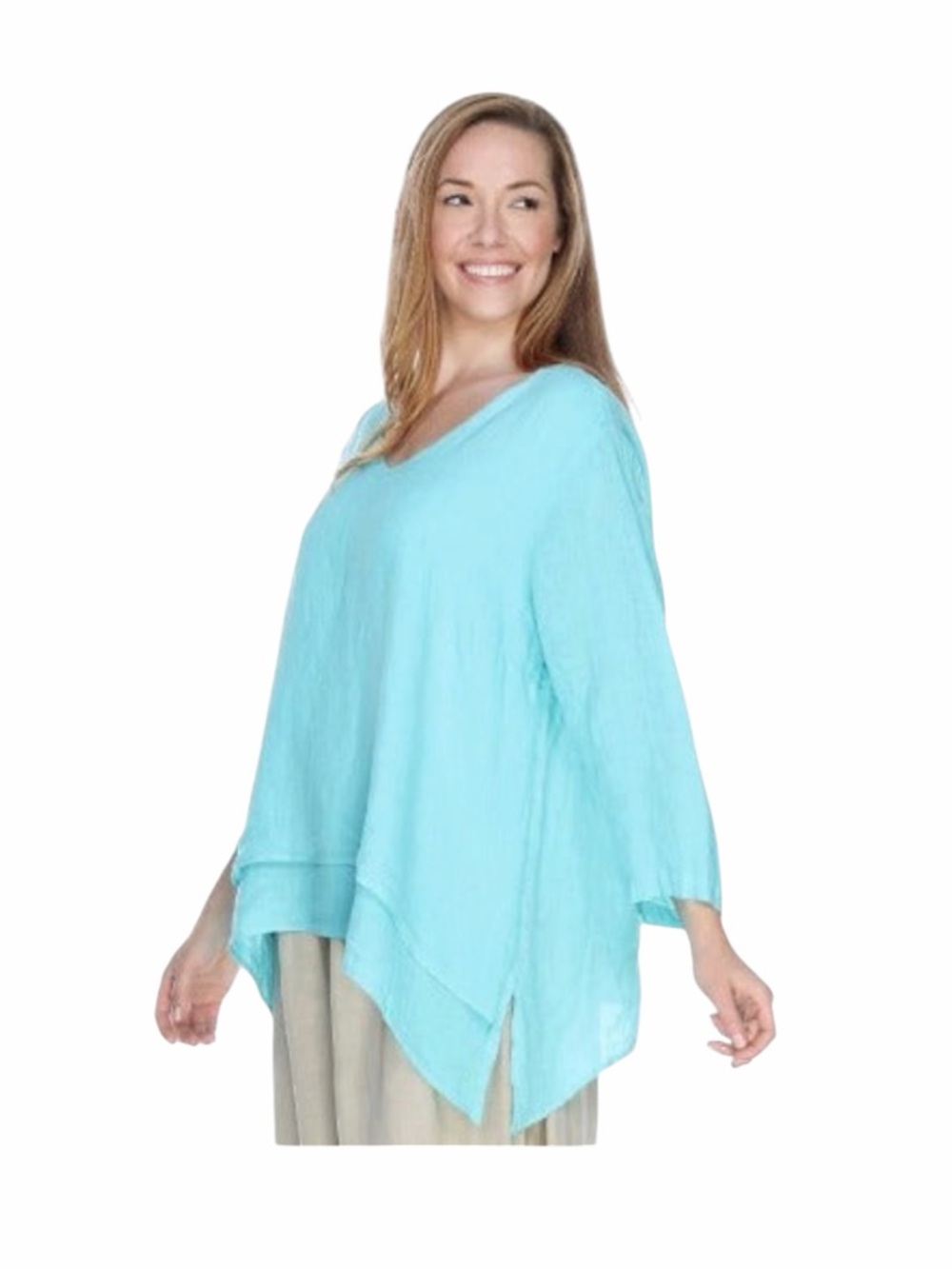 La Fixsun Linen Blouse Shark Bite Hem Lagenlook